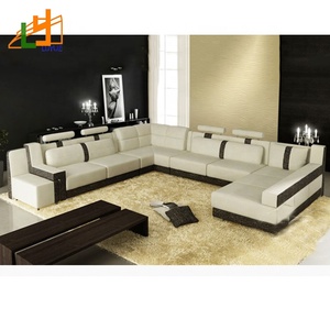 Juego de sofá Seccional de 8 plazas de lujo moderno Esquina de cuero genuino Modular con relleno de esponja para sala de estar - Product Image 4
