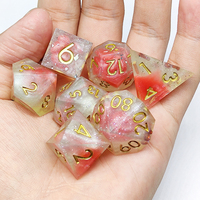 Jeu de dés en résine acrylique à bords vifs, écologique, rose et blanc, avec effet nébuleuse scintillante, polyédrique, 7 pièces, pour DND RPG et jeux de table