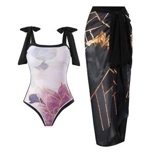 Maillot de bain bikini 2 pièces personnalisé OEM avec imprimé rétro, taille haute et cache-maillot pour femme, tenue de plage - Product Image 2