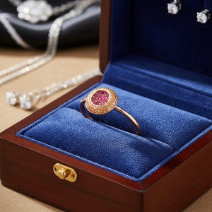Citrine and Ruby Zircon Stone <b>CZ</b> Double Round Design Cluster <b>Ring</b> Fine Jewellery Handcrafted 925 Sterling Silver Jewelry - Product Image 3