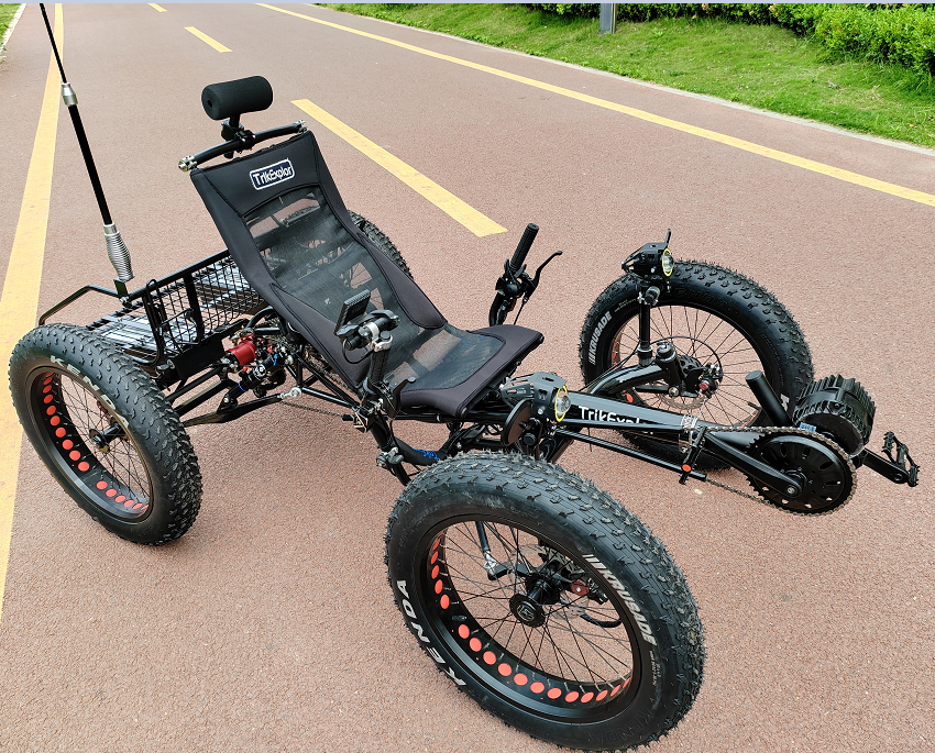 fat tire electric recumbent quad four wheels bicycle eMobility Star Wheel Ice Cream Bike UTCustom Catrike Cat-4 Recumbent Quad