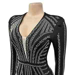 Vestido de Mujer de Lujo de Marca Famosa con Bordado de Diseñador para Cena, Fiesta, Club, Moda, Manga Larga, Abertura Lateral, Falda Larga - Product Image 6