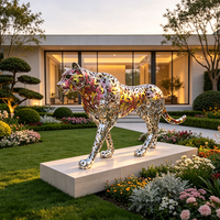 Grande sculpture de léopard en acier inoxydable pour extérieur, statue d'animal abstraite en métal ajouré, décoration artistique pour jardin et place publique, personnalisable
