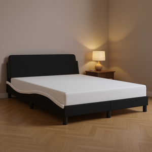 Cadre de lit moderne et moelleux, finition noir et blanc, en bois, taille Queen, meubles de chambre à coucher - Product Image 2