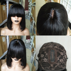 Peluca de Cabello Humano Remy 100% Liso de 12 Pulgadas con Flequillo y Cierre de Encaje 2x1 para Mujeres Negras, Sin Pegamento, Precio Económico - Product Image 5