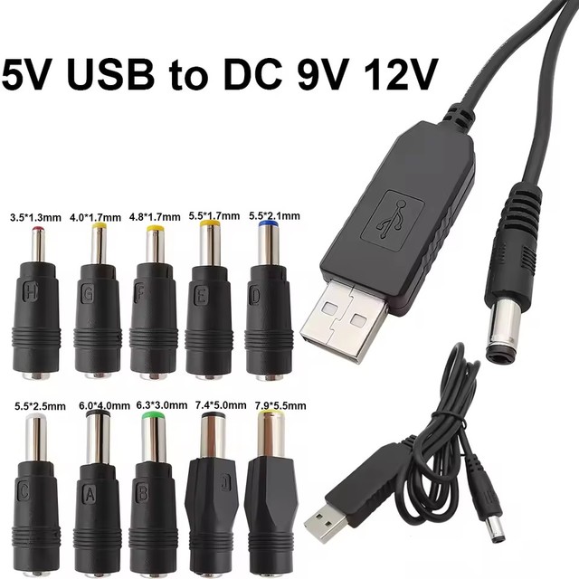 USB to DC Power Cable 5V To 9V 12V Boost Converter USB to DC Jack Charging Cable Connector 5.5x2.1mm Plug for Wifi Router Fan