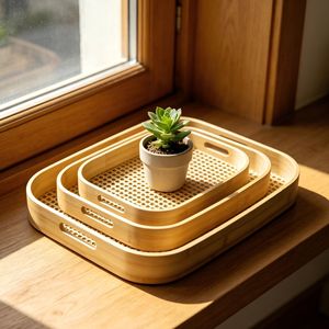 Bamboo <b>Storage</b> <b>Tray</b> Rectangle Multifunction Kitchen Neatening Set Of Three - Product Image 4