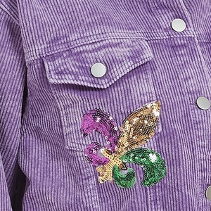 Phổ biến Mardi Gras Crop Áo khoác phụ nữ sequining Iris Desgin vải to sợi phụ nữ áo khoác shacket cho mùa thu - Product Image 3