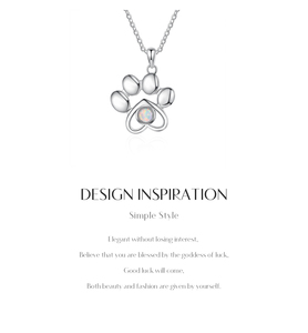 Cute Animal Paw Pendant Necklace 925 Sterling Silver Rhodium Plated Opal Bezel Setting Link Chain Unisex Everyday Wear - Product Image 5