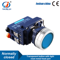 Huaqingjun bleu Led Transparent bouton de réinitialisation tête métallique NC bouton poussoir interrupteur pour PLC