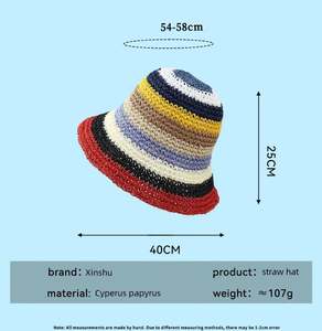 Sombrero de Paja Arcoíris con Protección Solar, Sombrero de Pescador Trenzado a Rayas, Sombrero de Paja de Alta Calidad Tejido a Crochet - Product Image 2
