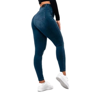 Mới hợp thời trang của phụ nữ cao eo xanh xanh jeans căng vải denim quần tùy chỉnh Skinny Dây Kéo Túi jeans - Product Image 2