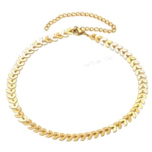 Colar de ouro com flecha de aço inoxidável 6mm, gargantilha de ouro com gola V, joia de osso de peixe e clavícula para mulheres, conjunto de joias - Product Image 1