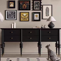 Meuble d'entrée en bois massif de style rétro français de luxe léger, 5+ tiroirs, portes à panneaux surélevés, noir simple pour salon