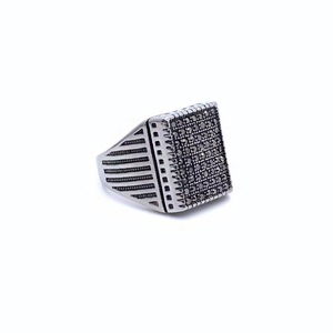 Men's Two Tone Gold Silver Geometric <b>Ring</b> Micro Pave Black Diamonds Everyday Wear <b>Fine</b> Jewelry - Product Image 3