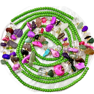 Chaîne de ventre bohème en galets de cristal, 60 pouces, pierre naturelle, plaqué or, unisexe, pour usage quotidien et soirées - Product Image 1