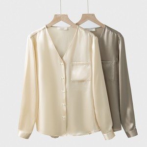 Camicie da donna di alta qualità in <span class=keywords><strong>seta</strong></span> con bottoni a manica lunga da ufficio con scollo a V Casual Business top in raso di <span class=keywords><strong>seta</strong></span> - Product Image 4