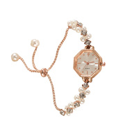Montre à quartz rétractable élégante de style rétro avec perles, édition haut de gamme, écologique, luxe léger, tendance, minimaliste, en alliage