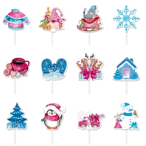 Décorations de Noël en papier motif dessin animé neige et glace, petits drapeaux pour gâteaux, fournitures de fête pour la décoration de table pour les célébrations festives. - Product Image 2