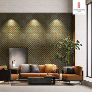 Carreaux artisanaux verts à surface <span class=keywords><strong>ondul</strong></span>ée pour les caractéristiques de villas modernes et la décoration murale - Product Image 1