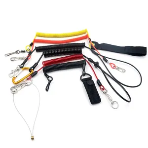 Fabriek Op Maat Vissen Lanyard Hengel Hengel Veiligheidsspoel Lanyard Intrekbare Staaldraad Binnen Tpu Pvc Cover Tool Lanyard