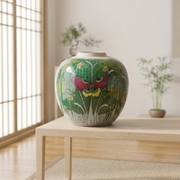 Vase de table en porcelaine Jingdezhen, motif papillon Bok Choy, fait main et peint à la main, pour la décoration de la maison