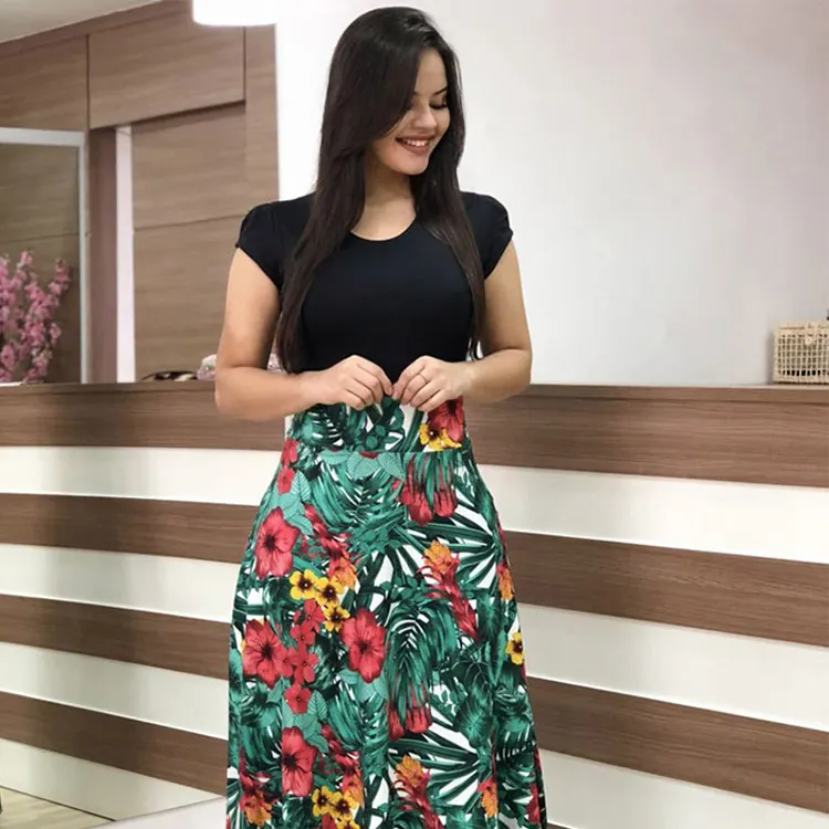 Summer hot sale women's chiffon long dress women's low price wholesale floral print color matching long skirt long