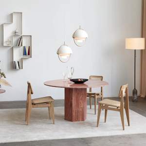 Mesas de comedor redondas de piedra natural, mesa de comedor moderna de mármol traverino redondo - Product Image 4