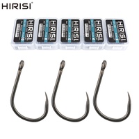 Hameçons sans ardillon en acier inoxydable à haute teneur en carbone avec revêtement PTFE Hirisi 8002, accessoires de pêche, 50 pièces par paquet