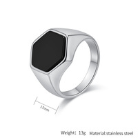 Joyería de moda personalizada para hombre, acero inoxidable, chapado en oro de 18 quilates, sello hexagonal negro, fiesta, uso diario, regalo, anillo de dedo