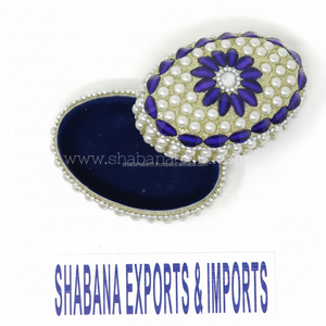 Boîte à pilules en aluminium avec perles bleues et blanches et boîte à bijoux en velours pour accessoires de rangement de mariage et de chambre à coucher - Product Image 1