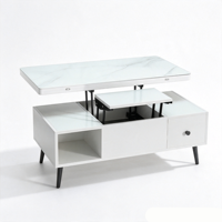 Table basse moderne relevable et mobile 2-en-1, table à manger multifonctionnelle pliable avec plateau en verre pour salon