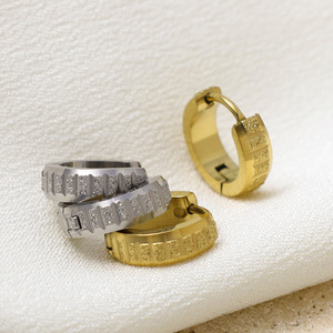 Hoop Earrings Geometric Pattern Micro Insert Gold Steel Color Round Fashion Jewelry Set - Product Image 1