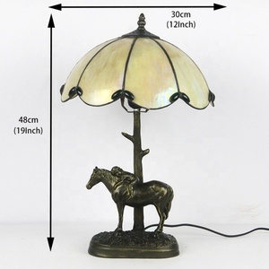 LongHuiJing Tiffany Table Lamps Golden Stained Glass Lampshade Standing Lamp With Resin Horse Carrying Kid Base - Product Image 4