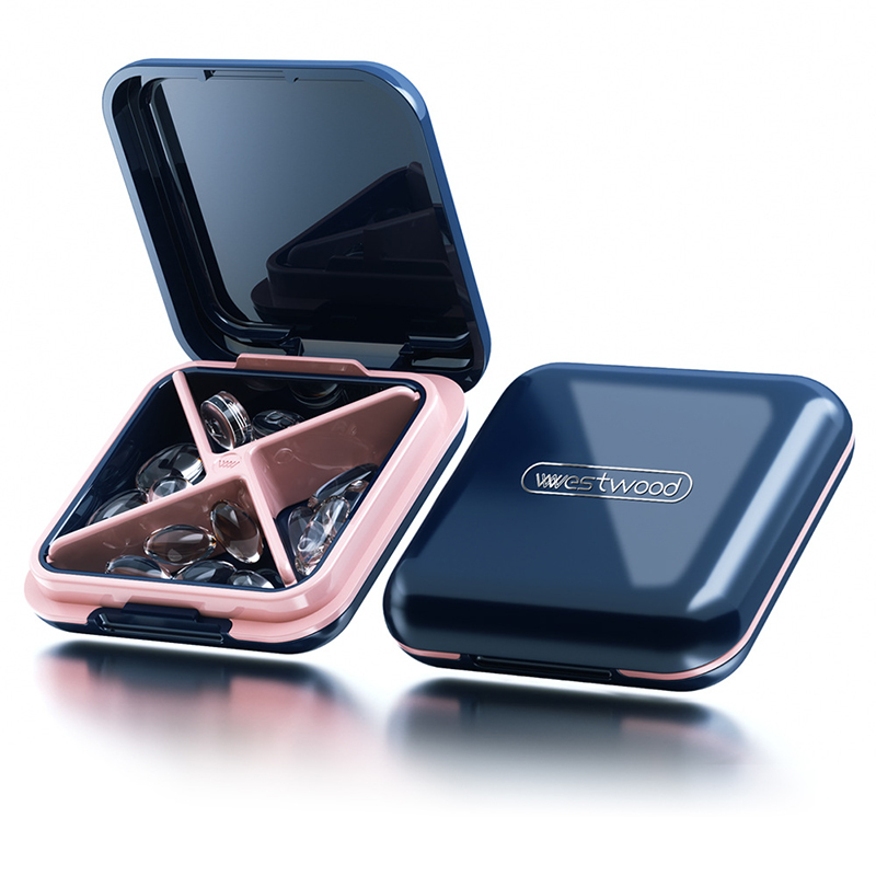 Portable 4-Compartment Plastic Pill Box Mini Travel Medicine Box for Vitamins Supplements & Small Jewelry Storage