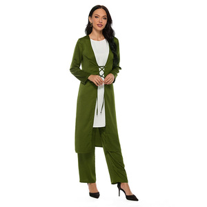 Malesia Indonesia Middle East Muslim Top Pants 3 pz Set arabo ragazze moderno abbigliamento islamico per donna Open Abaya - Product Image 1