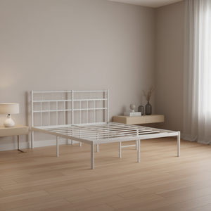 White Powder Coated Steel <b>King</b> <b>Size</b> <b>Metal</b> <b>Bed</b> <b>Frame</b> Minimalist Design Bedroom Furniture - Product Image 2