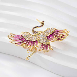MUYU Chinese Style Red Crowned Crane Brooch Zinc Alloy Animal Shape Purple Red Mixed Colors Women's Fashion Accessory - Product Image 2