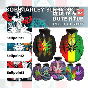 เสื้อฮู้ดดี้พิมพ์ลายดิจิทัล Bob Marley รุ่นใหม่ ปี 2022 สำหรับผู้ชาย ฤดูใบไม้ร่วง ผ้าไม่เป็นขุย ลายใบไม้ รับผลิตแบบ OEM ODM ตามสั่ง - Product Image 2