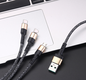 Cable <span class=keywords><strong>usb</strong></span> de datos trenzados de carga superrápida para samsung, <span class=keywords><strong>iphone</strong></span> tipo c + <span class=keywords><strong>micro</strong></span> + <span class=keywords><strong>iphone</strong></span>, 1m, 3 pies, 3 en 1, 5A - Product Image 5
