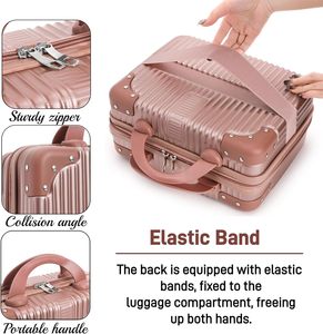 12Inch Gift Souvenir Hard Shell ABS Portable Rose Gold Cosmetic Travel Case Elastic <strong>Band</strong> Train Travel Camping Business <strong>Suitcase</strong> - Product Image 3
