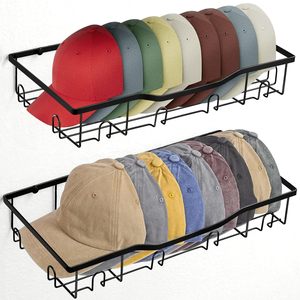 Wall Mounted Metal Hat Organizer with Double Tiers Sturdy Storage <b>Racks</b> for Baseball Caps Living Room Clothing Organizer - Product Image 1