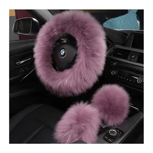 Donna ragazza 15 pollici rosa inverno caldo accessori per auto in pelliccia coprivolante coprivolante per auto