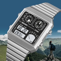 Jam Tangan Multifungsi SKMEI 2198 Pria Logo Kustom Emas Hitam Termometer Baja Tiga Waktu Digital Relojes