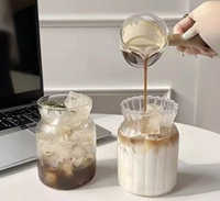 Tasses à jus en verre verticales transparentes à large bouche tasse à café au lait rétro tasse à boisson froide réutilisable tasse à thé au lait en verre