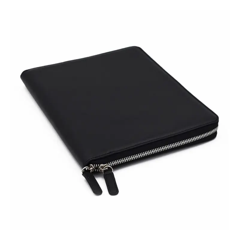 Custom Business Conference A4 Genuine Leather Zipper Portfolio File Folder Organizer