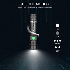 ไฟฉายแบบชาร์จไฟได้ BUCASA ซุปเปอร์ไบรท์ T6 LED ไฟฉายยุทธวิธีลูเมนสูงซูมได้ IP65 ไฟฉายกันน้ำ 2 แพ็ค - Product Image 2