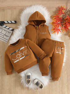 Conjunto Deportivo <span class=keywords><strong>de</strong></span> 3 Piezas <span class=keywords><strong>para</strong></span> Niños Unisex <span class=keywords><strong>de</strong></span> 6M-3T, Sudadera con Capucha y Cremallera con Estampado <span class=keywords><strong>de</strong></span> Letras Calvin, Pantalones Deportivos, Ropa <span class=keywords><strong>para</strong></span> Bebés - Product Image 3