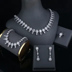 Lüks Bling tam kübik zirkonya parti düğün takısı takım yüksek kalite moda amerikan elmas Dubai gelin takı setleri