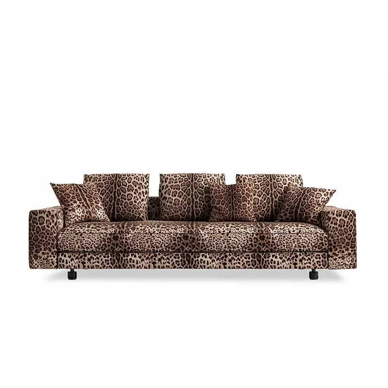 Yeni tasarım modern oturma odası kanepe İtalyan ışık lüks leopar baskı üç koltuklu kanepe